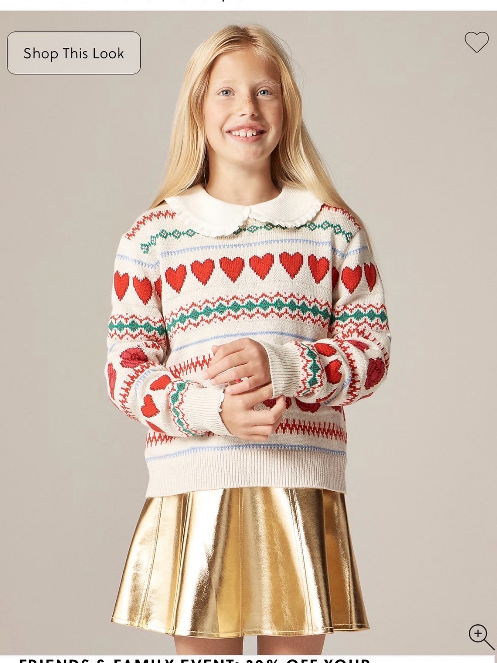 Crewcuts Cream Sweater with Red Hearts and Green Accents fair isle.